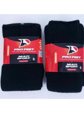 New (2) Pro-Feet Multi-Sport Crew Athletic Socks Black Small (Size 7-9)